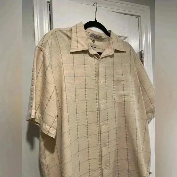 NWT Geoffrey Beene Men’s Beige Plaid Short Sleeve Collared Button Down Size 16 - Picture 2 of 12